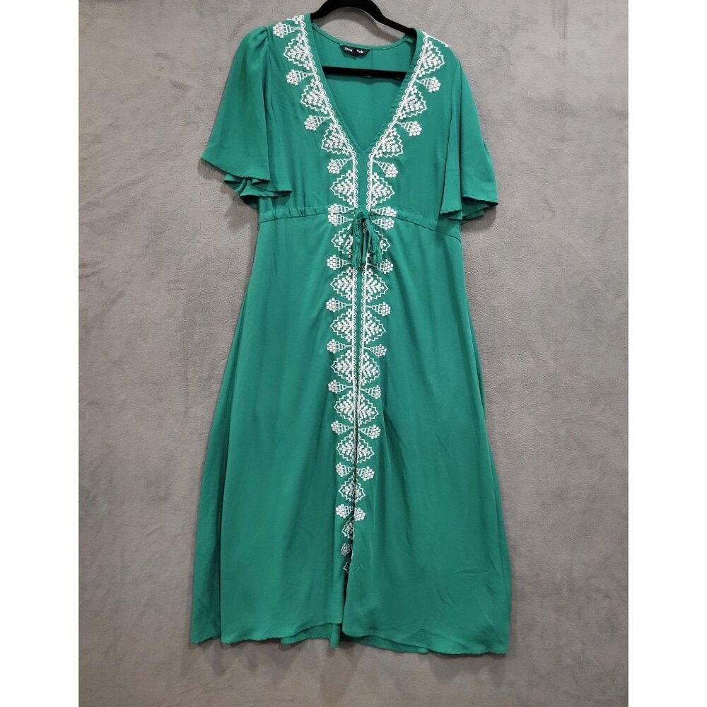 Strut & Bolt Embroidered Midi Dress Women's Size Small Tie Waist Peasant Boho